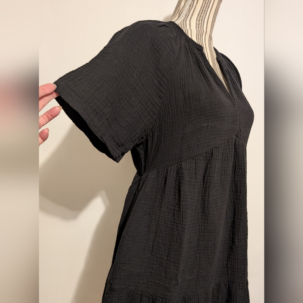 Gap Black Short Sleeve Dress Women's XS  V Neck Cotton Loose Fitting Nwt - Picture 6 of 16